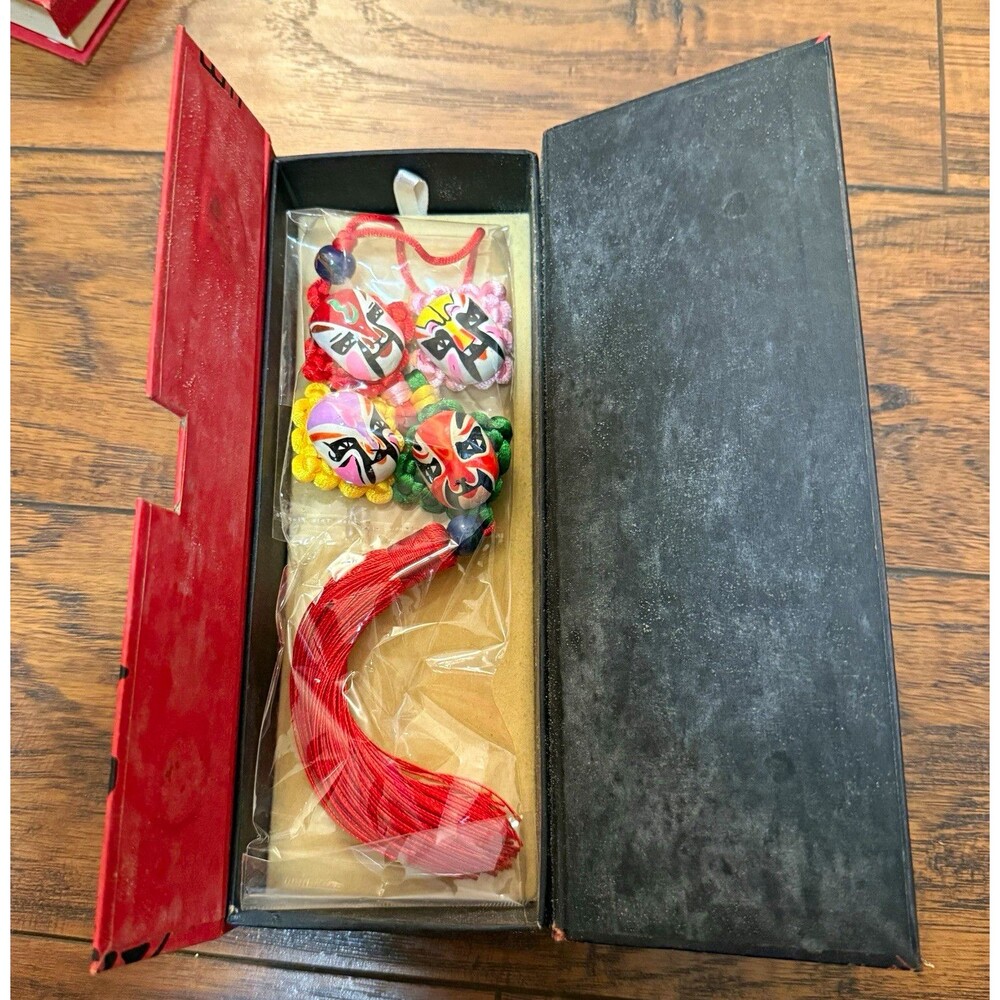 Vtg Chinese Hanging Knot Tassel 4 opera face Ornament Charm new w damaged box V5